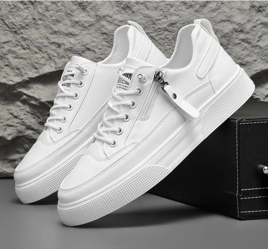 

2026 Men Shoes Leather Casual Sneakers Breathable Walking Slip on Platform Shoes Male Flats Rubber Sole Shoes