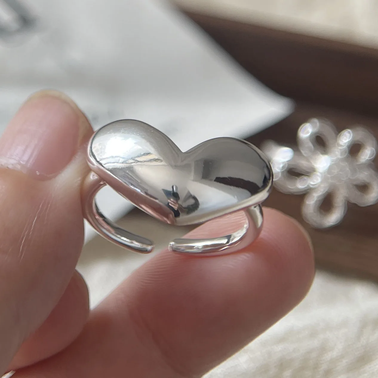 خواتم من الفضة الإسترليني عيار 925 للنساء مجوهرات راقية هندسية قابلة للتعديل خاتم على شكل قلب بسيط على شكل زهرة لهدية أعياد الميلاد للحفلات #6
