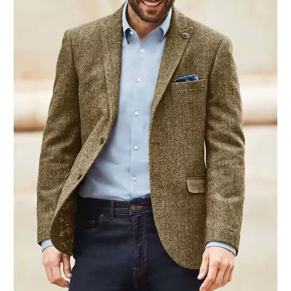 

Men's Herringbone Suit Jacket Single Breasted Simple Casual Fashion Slim Fit Comfortable Elegant Blazer Business Office Wear For