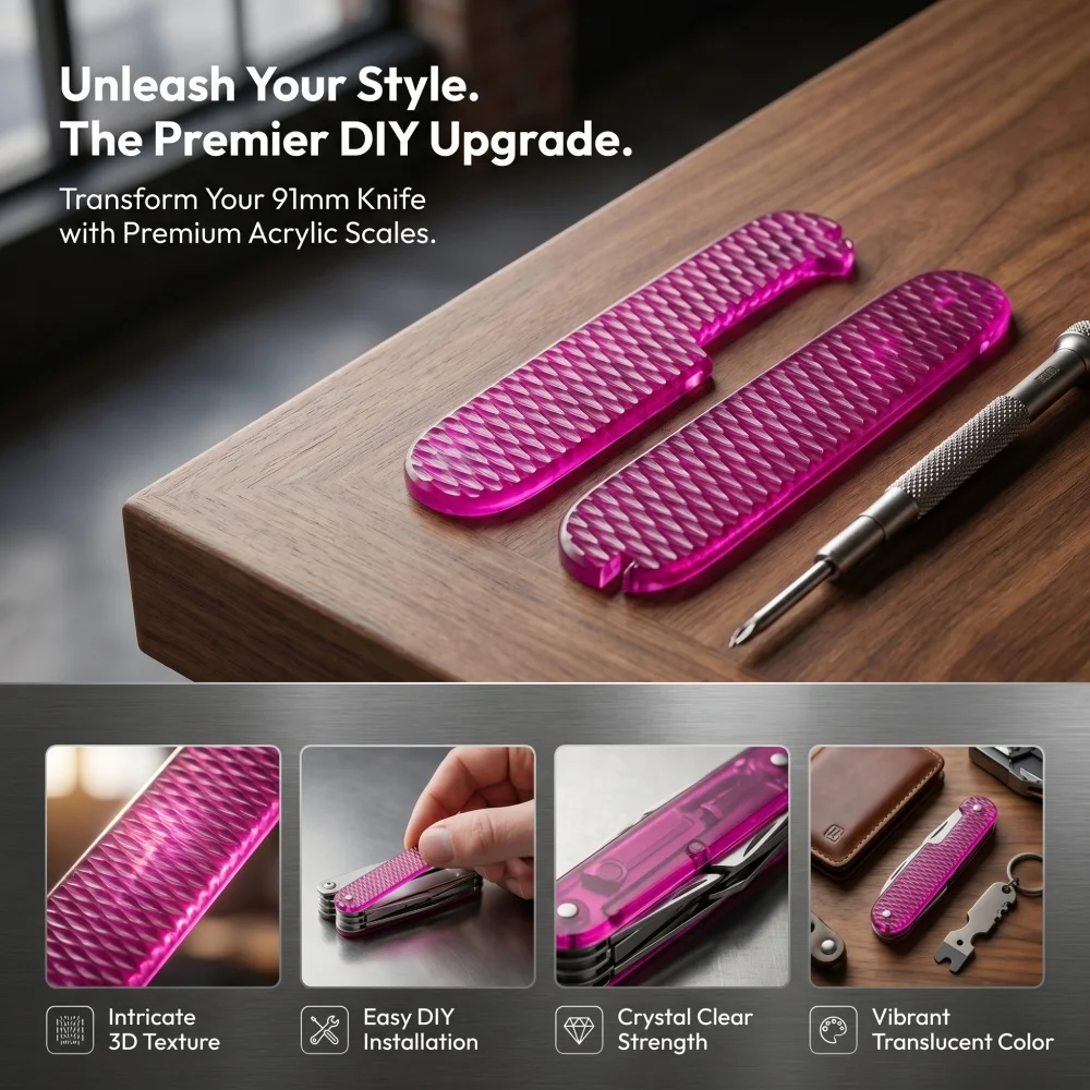 4 Styles Transparent Acrylic Handle Scales Knife Grip Patches DIY Parts Fit 91MM Victorinox Swiss Army Knives