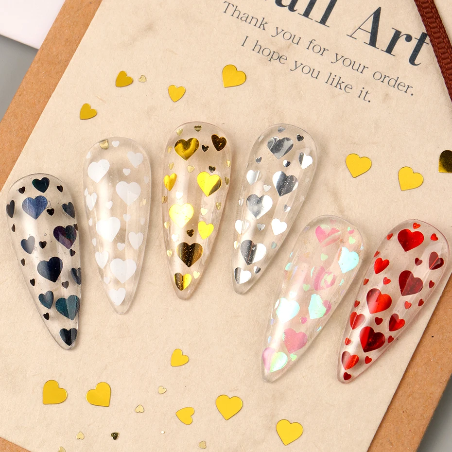 6 pièces amour coeur ongles paillettes flocons paillettes rouge or argent noir blanc holographique coeur saint valentin Nail Art décoration manucure