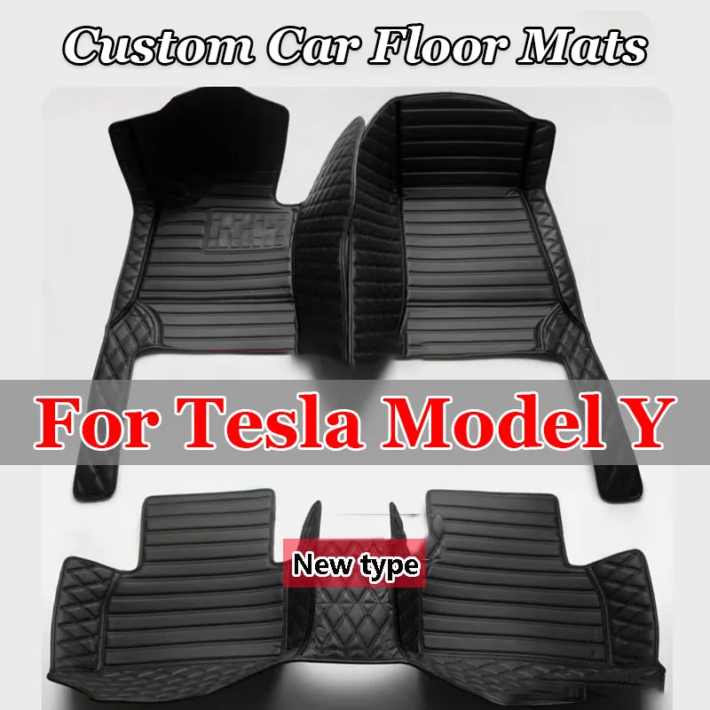 Custom Car Floor Mat for Tesla Model Y 2021 2022 Carpet Durable Leather Phone Pocket 100% Fit for Your Car