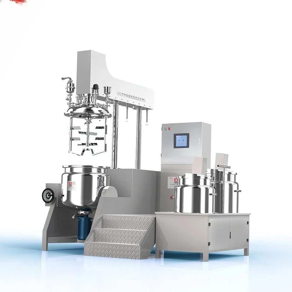 300L Vacuum Mixing Tank Hydraulic Lifting Type Electric Heating Bottom Homogenizer Vacuum Emulsifying Mixer