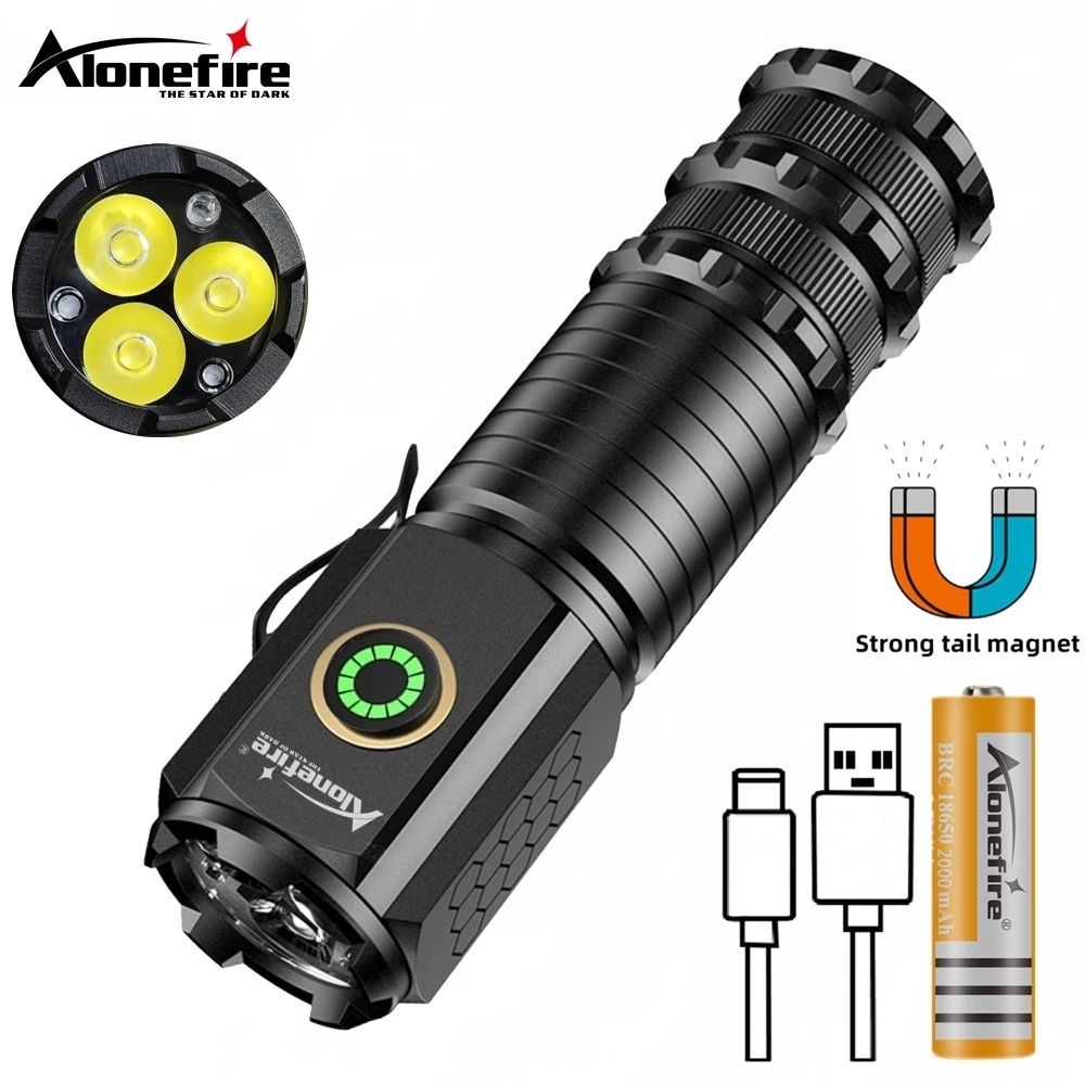 High Bright 3x Led Flashlight Type-C USB Rechargeable Portable Clip Magnet Car Repair lamp Backpack Pocket Strobe light Torch