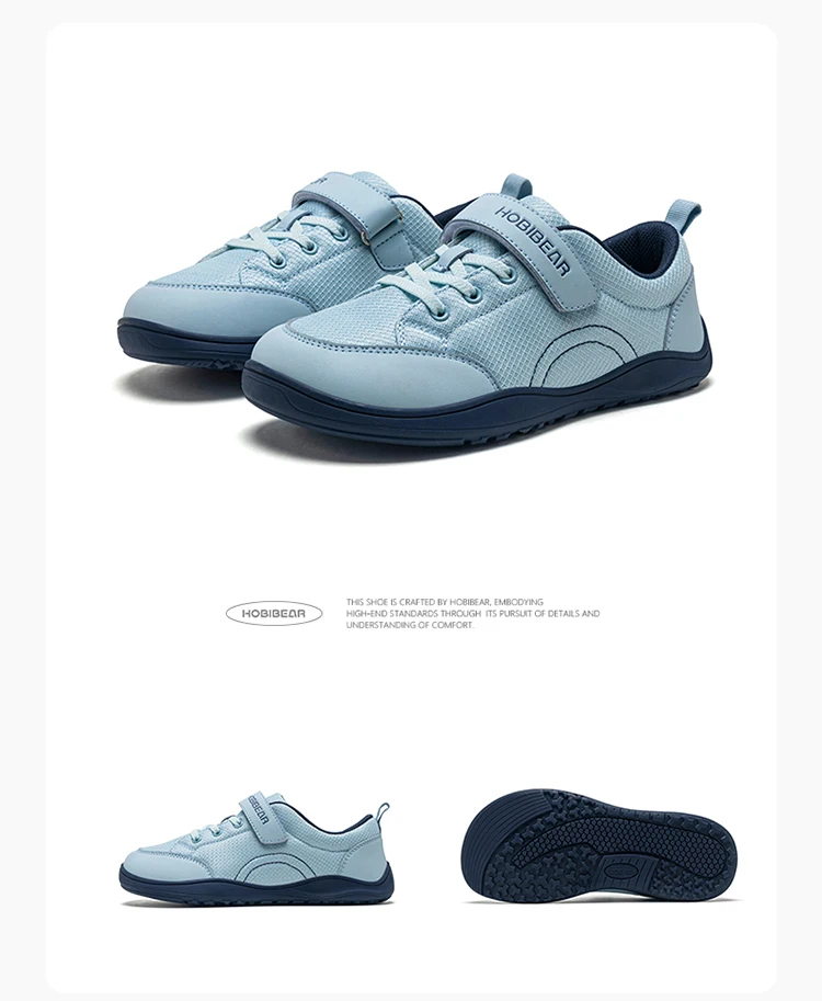 HOBIBEAR Breitpassform Kinderschuhe Barfuß-Sneaker mit Klettverschluss Kunstleder Mesh Leichte Zero-Drop Laufschuhe – Detail 14