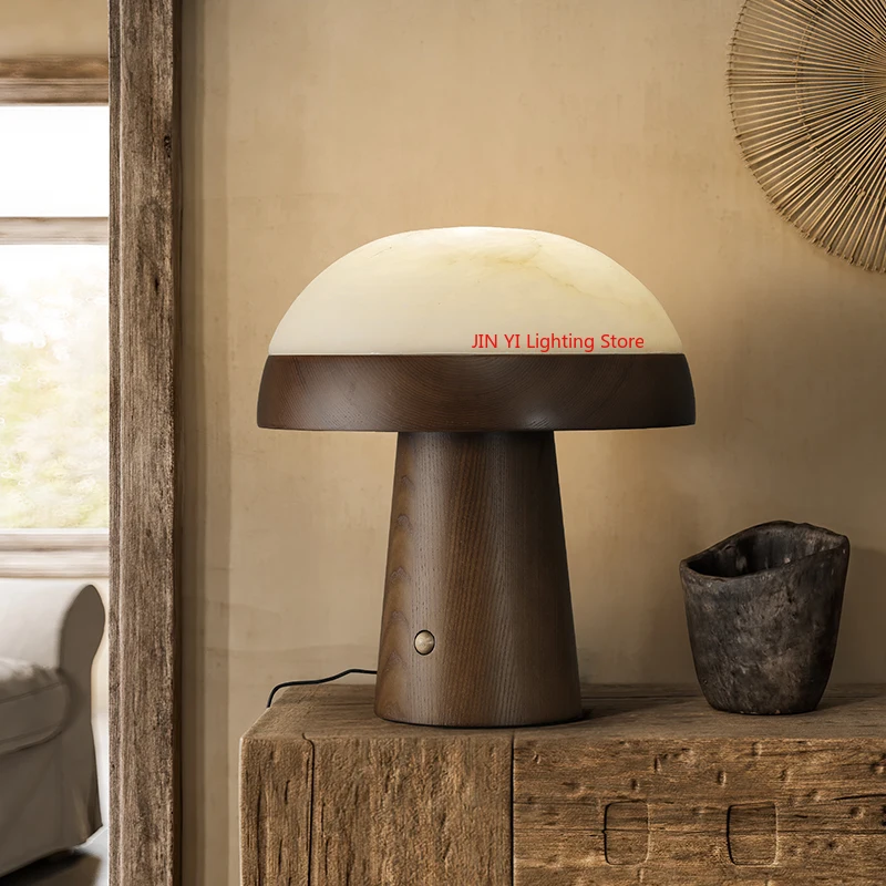 

Designer Creative Desk Lamp High-end Marble Solid Wood Living Room Atmosphere Study Bedroom Bedside Touch Switch