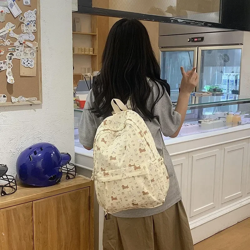 Mochila con estampado de dibujos animados para niñas y estudiantes, mochilas escolares de alta capacidad con lazo de perro, estética Y2k