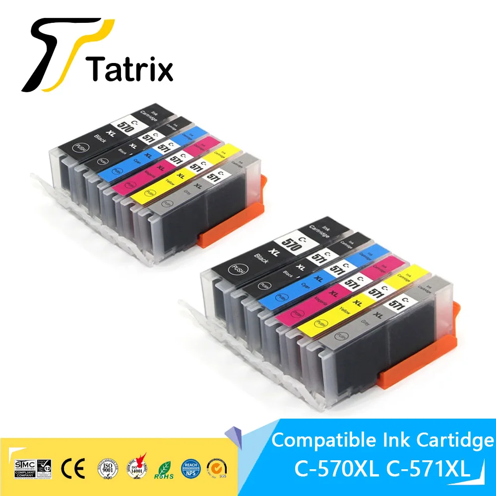 Tatrix PGI 570XL CLI 571XL Canon 570 571 Premium Compatible Color Ink Cartridge for Canon PIXMA MG7750/MG7751/MG7752/MG7753