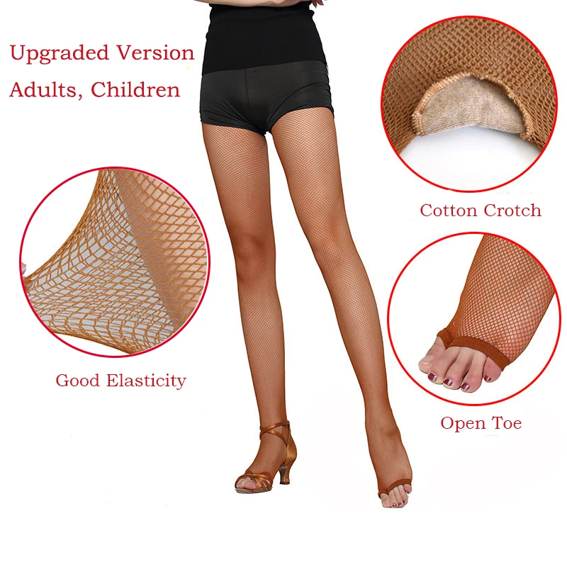 Open Toe Latin Tights Women Professional Cotton Crotch Fishnet Tights Ballroom Dance Hard Yarn Elastic Latin Stockings Pantyhose