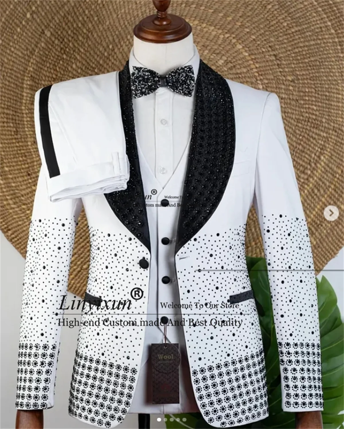 

Sparkly Metallic Beaded Men Suits Slim Fit Ropa Hombre Shawl Lapel 3 Piece Sets Groom Party Blazers Customized Wedding Tuxedo