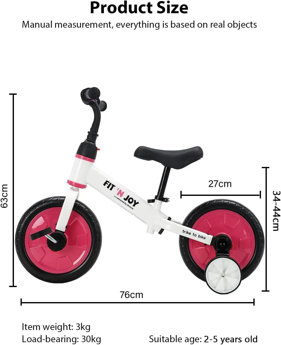 Trike to Bike Riding Tricycles for Boys Girls 2-5, Fit 'n Joy Kids Balance Bike with Pedals & Training Wheels Options, 4-in-1 St