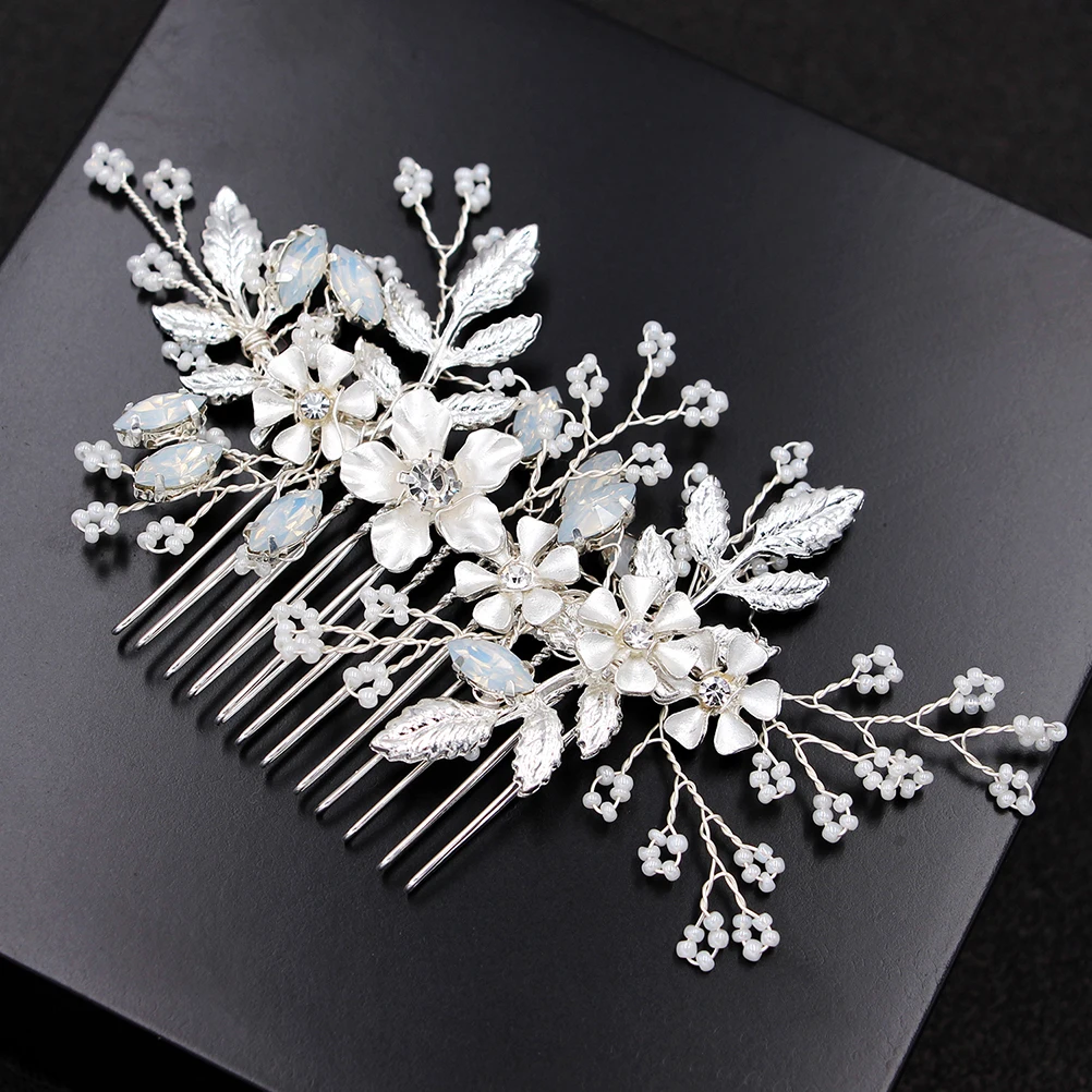 

Silver Beaded Hair Comb Crystal Rhinestone Bridal Wedding Party Bridesmaid Accessory Decorative Hair Pins for Bride