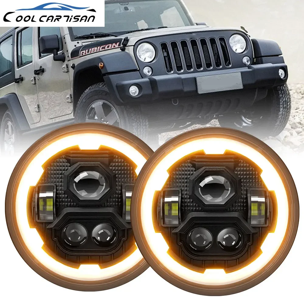 Car Motorcycle Headlight Angel Eyes DRL Led Headlight for Car Jeep Crystal Len 4x4 Lighthouse for Harley Wrangler Jeep Jk Hinge