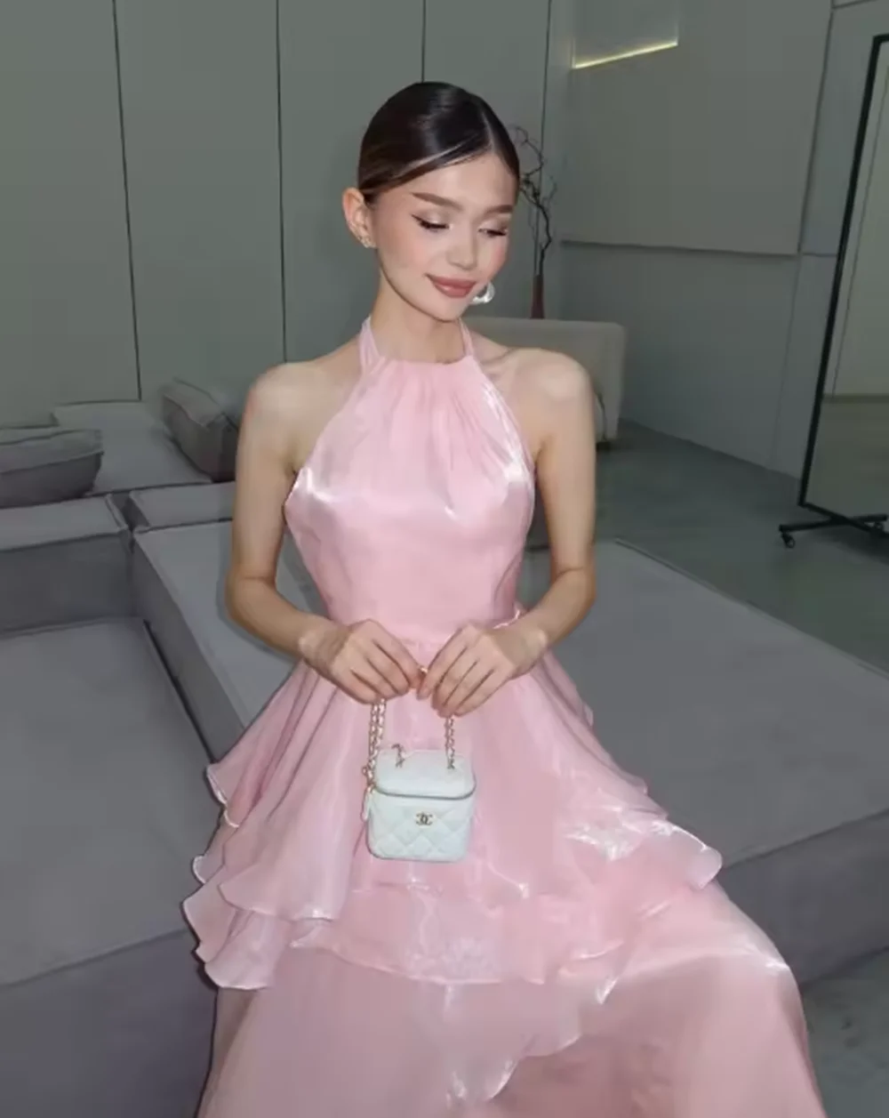 فساتين حفلات بطبقات منتفخة على شكل حرف a قبالة الكتف مطوي فستان سهرة للحفلات الراقصة وردي فساتين حفلات رسن 2025 حسب الطلب