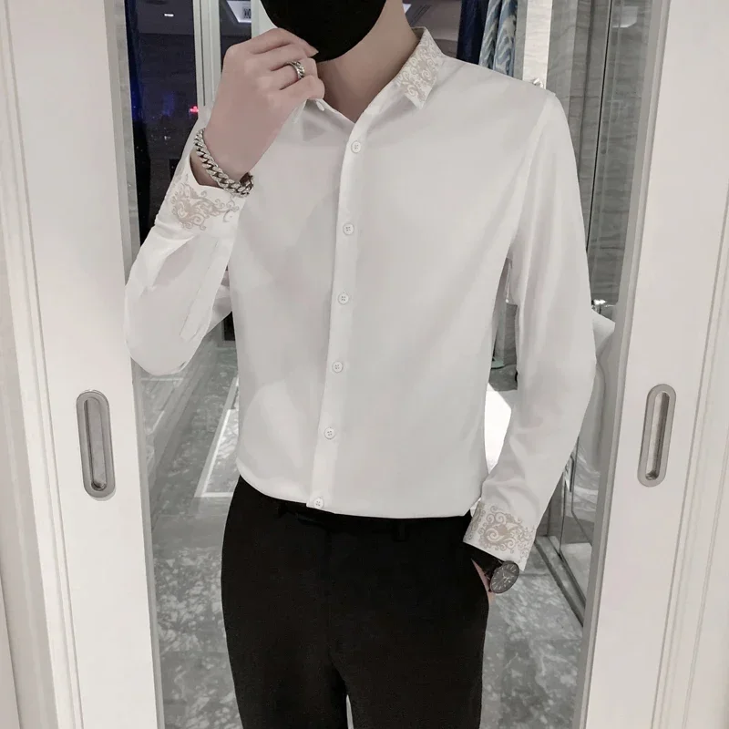 Luxury Noble Embroidery Shirt Men High Quality Long Sleeve Business Casual Dress Blouses Man Fashion Slim Fit Vintage Clothes