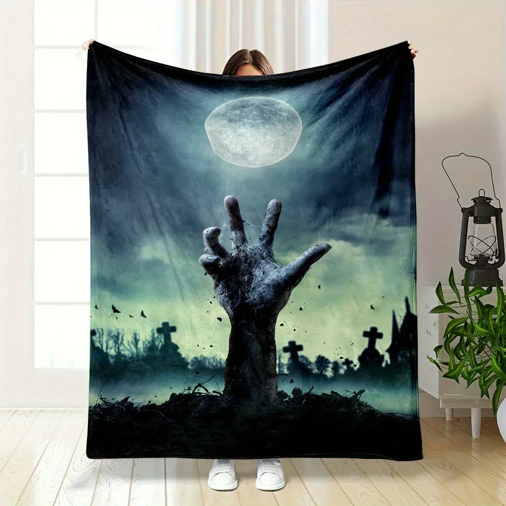 Halloween Zombie Hand Print Flannel Throw Blanket  Soft Reversible  Machine Washable For All Seasons  Perfect For Bed Sofa
