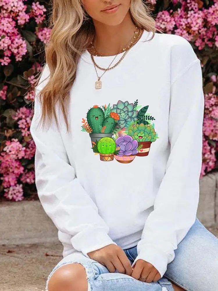 

Plant Flower Sweet Trend Cute Graphic Sweatshirts Autumn Spring Women Clothing Fashion O-neck Clothes Casual Print Pullovers