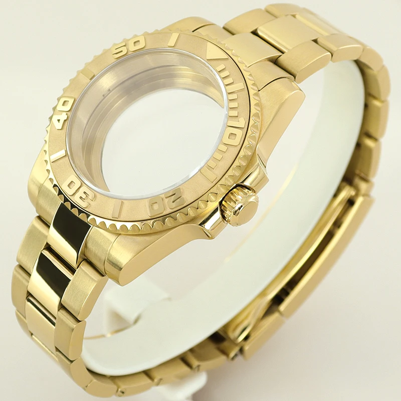 

40mm Gold PVD Watch Case Bracelet Parts Yacht Design Style For Seiko NH35 NH34 NH36/38 Miyota 8215 ETA 2824 Movement 28.5mm Dial