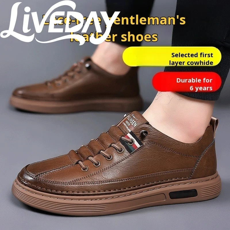 

Leather Shoes For Men Spring Autumn Breathable Lacefree Leather Shoes Super soft and wear-resistant Men's Board Casual Shoes