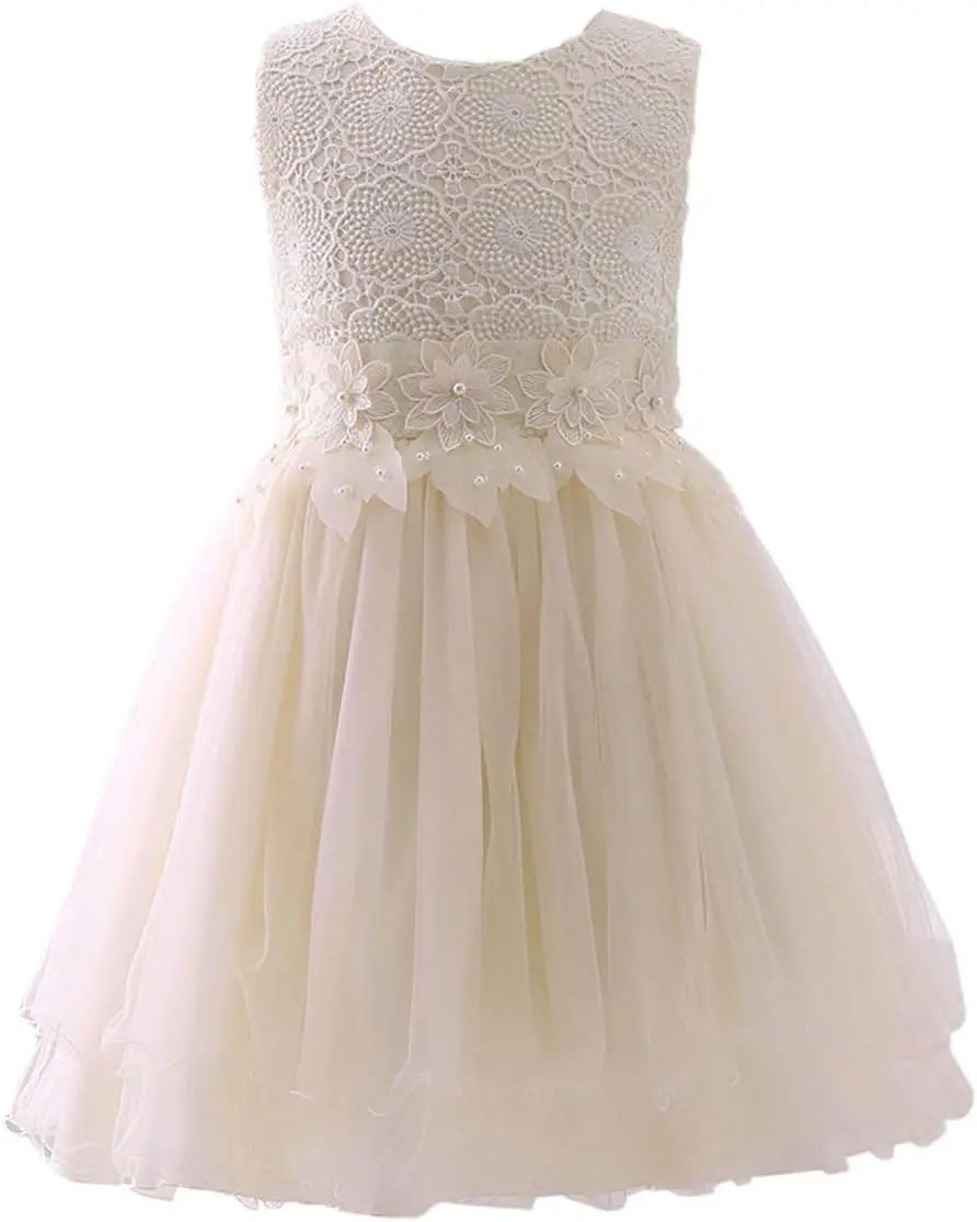 Vestido de menina de flor com renda chiffon, vestido de formatura de dança de aniversário de princesa, vestido fofo de comunhão sem mangas com laço para idades de 2 a 13 anos