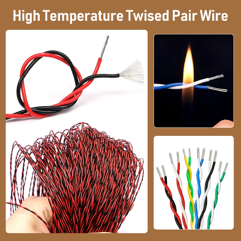 

High Temperature PTFE Twised Pair Wire 26/24/22/20/18/17/15/13AWG FEP Insulated Tinned Copper AFS200 2Pins Signal Electric Cable