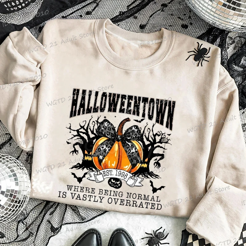 2025 zucca di halloween Coquette arco Abbigliamento da donna vintage spooky Stagione pullover Girocollo Donna Halloween Felpa regali