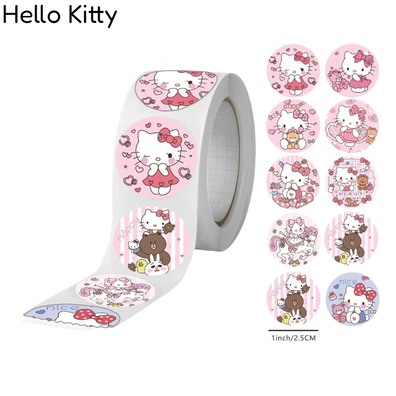 500 szt. Naklejek w rolce z motywem Sanrio, kreatywne naklejki z kreskówkami dla dzieci, materiały do dekoracji pamiętnika, wzory, naklejki do zaklejania.