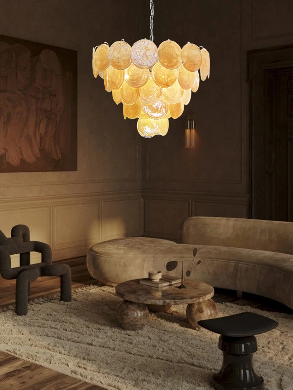 French Glass Art Dimmable LED Chandelier