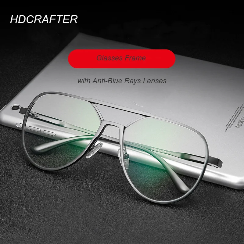 

HDCRAFTER Man Women Prescription Glasses Frame with Clear Lens Oversized Metal Goggles Computer Glasses Myopia Optical Eyewear