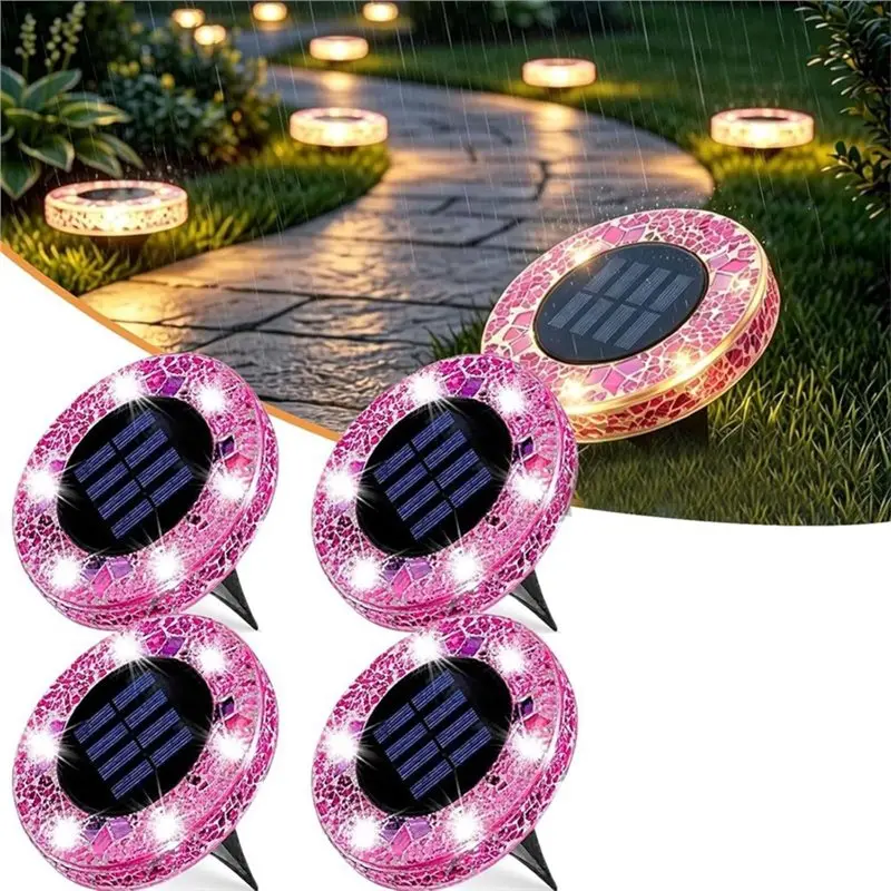 BHTS-Solar Disk Light 4-Pack Waterproof Outdoor Mosaic For Walkway, Patio& Lawn, Decorative Driveway Lamp