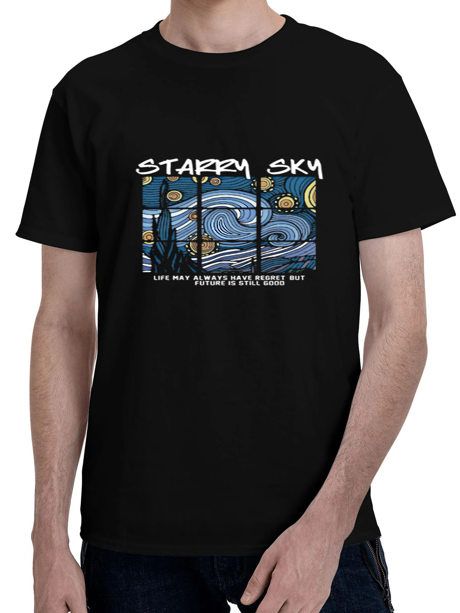 

Starry Sky Abstract Graphic T Shirt Men Unisex Casual Art Style Tee