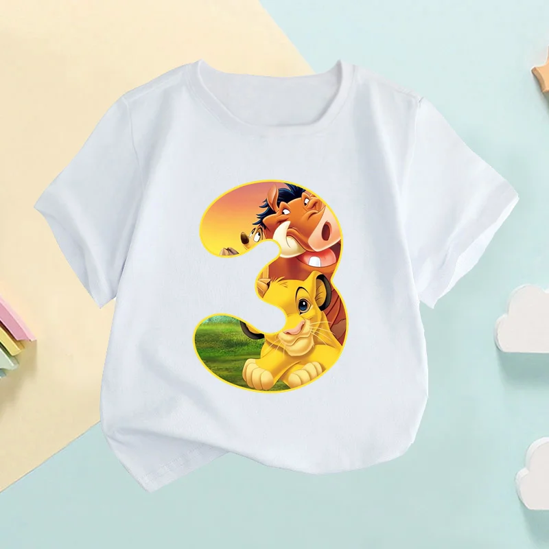 The Lion King Cute Simba Number Bow Print Kids T shirt Girls Clothes 1 2 3 4 5 6 7 8 9 Years Birthday Baby Boys T-Shirts,HKP2755