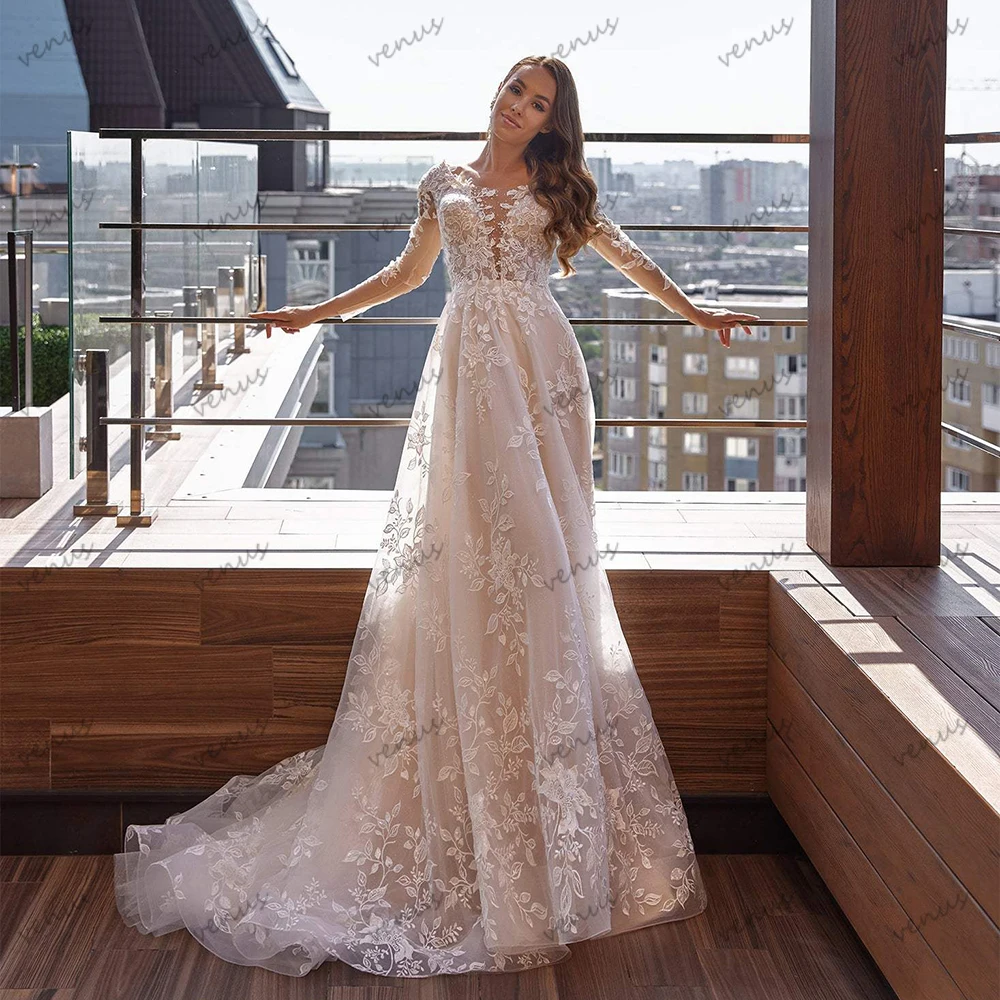 Luxury Wedding Dresses Glamorous Bridal Gowns Lace Appliques Full Sleeves Robes For Women 2026 Vestidos De Novia Customized 2025