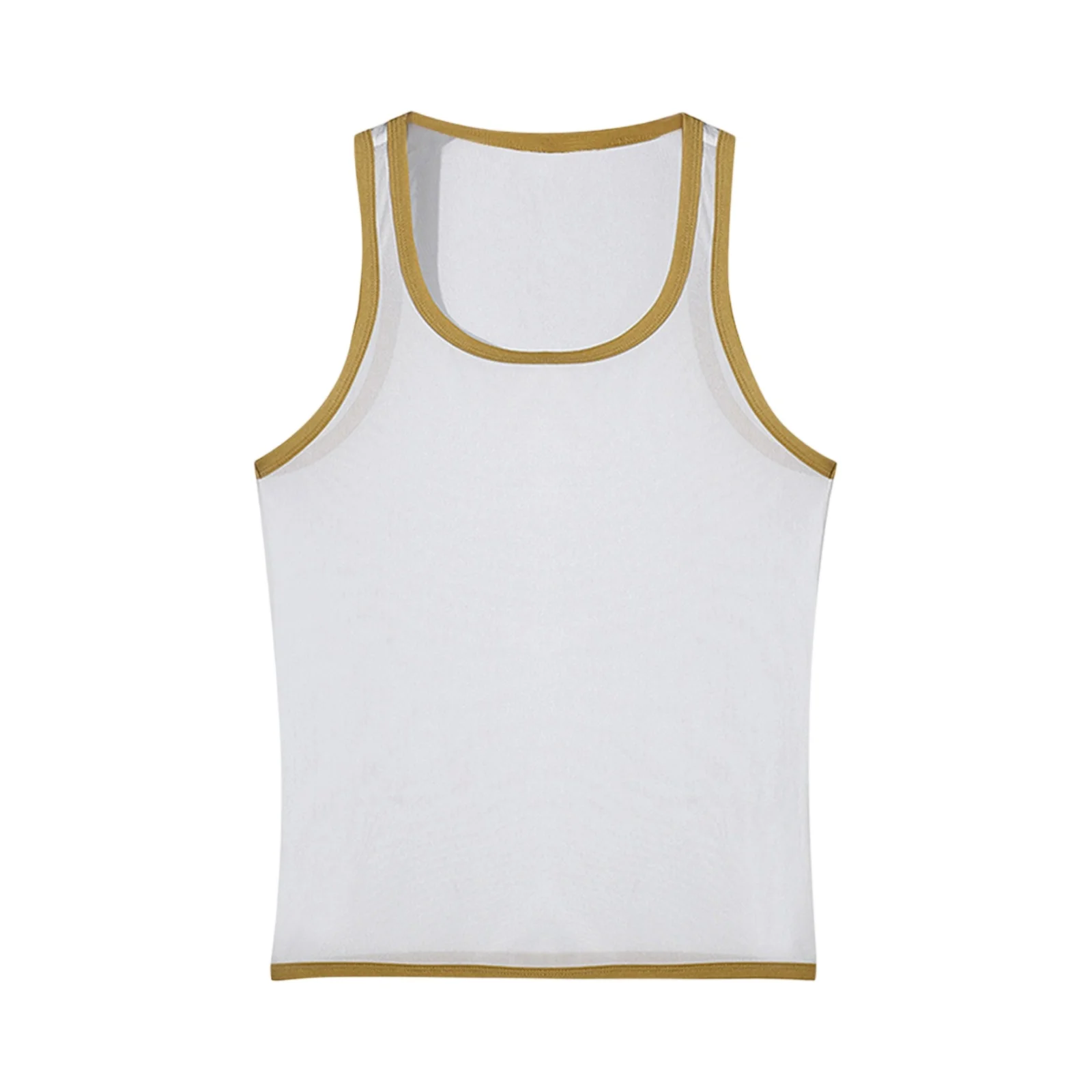 

Men'S Summer T-Shirt Men'S Fitness Tight Mesh Sports Vest Sexy Thin Mesh Transparent I-Shaped Vest Solid Men'S Sleeveless Shirt