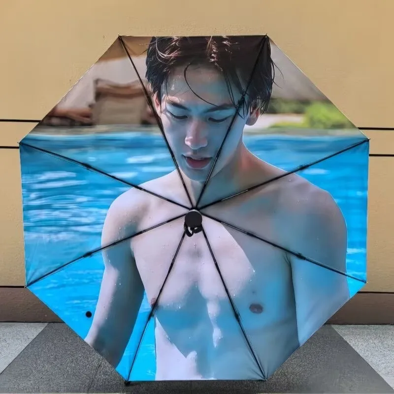 Erchuang peripheral ZhangLinghe abdominal muscle umbrella three fold automatic black rubber sunscreen star pattern customization - view 2