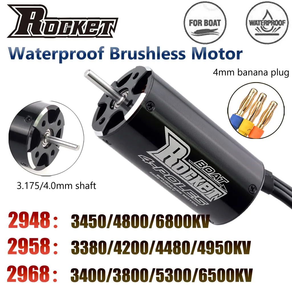 

Rocket-RC 2948 2958 2968 Водонепроницаемый бесщеточный двигатель для радиоуправляемого электродвигателя 600-800 мм, лодка с приманкой для рыбалки Feilun FT011 FT012 Traxxas