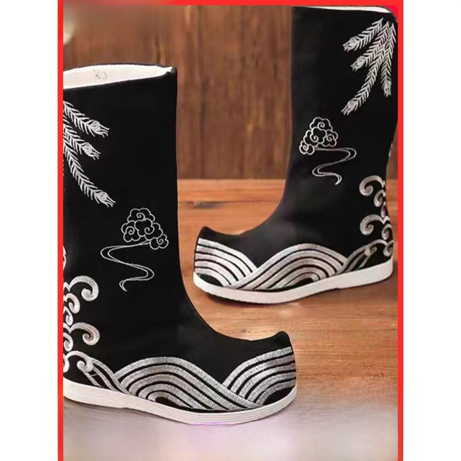 

Men's Ancient Chinese Costume Boots Heightening Ming Dynas Sle Upturned Toe Traditional Military Footwear