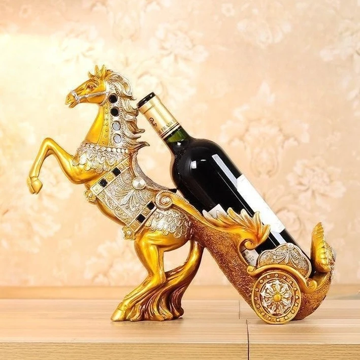 

Wine Bottle Holder Decorative Wine Racks Tabletop Display Horse Resin Sculpture Figurines for Kitchen Bar Cellar Decor Organizer