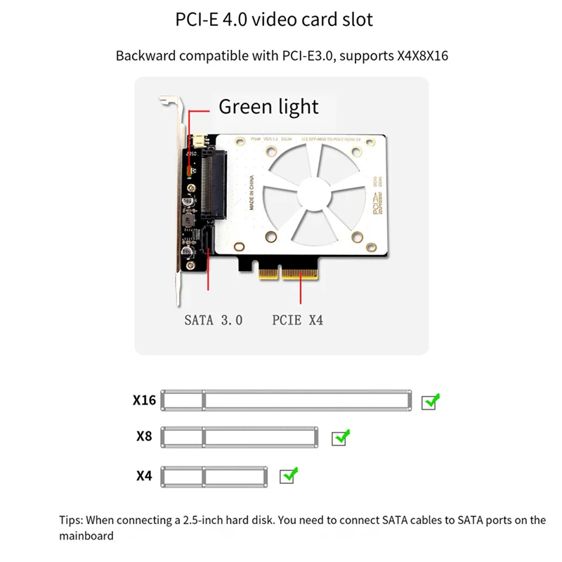 AM-U.2 SSD To PCIE4.0 Riser Card PCI Express 4.0 X4 X8 X16 SFF-8639 Expansion Card As Shown For Windows8/10/Linux