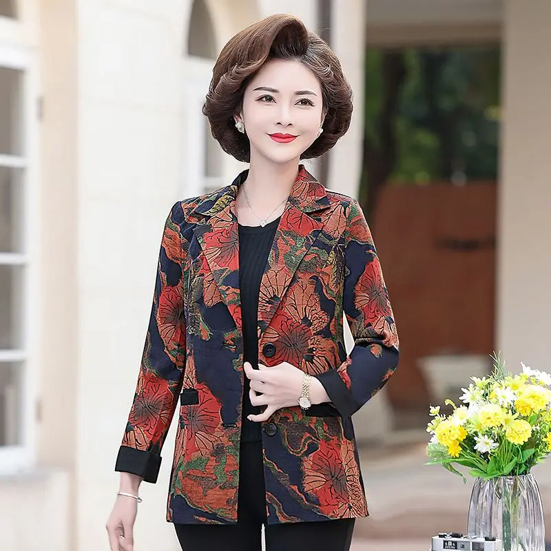 

Middle-aged Women Blazer 2024 Formal Slim s Lady Office Work Suit Jackets Coat Female Notched Femme R64