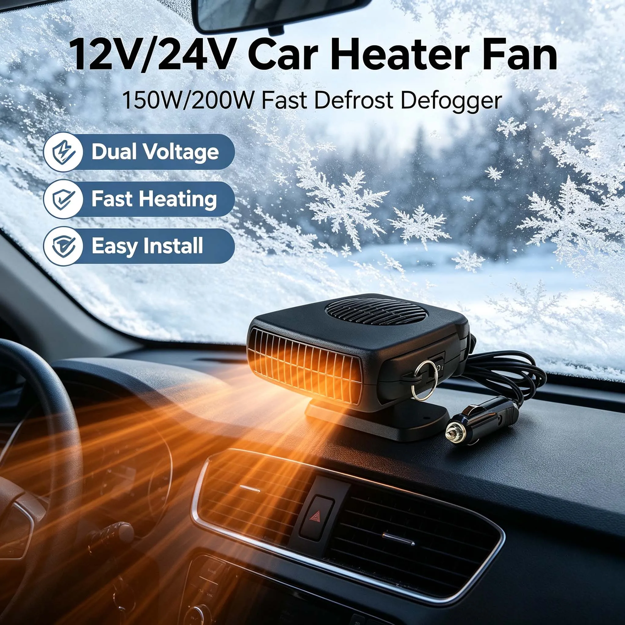 12V 24V 2 in 1 Car Heater Cooling Fan Portable Windshield Defroster Anti-Fog Fast Heating Winter Auto Truck Interior Accessories