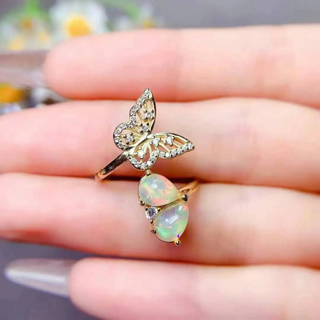 New Arrival Butterfly Opal Ring Natural Real Opal High Quality 925 Sterling Silver Fashion Women Party ring