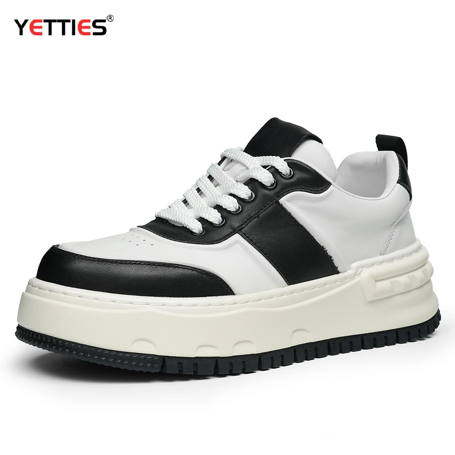 

New Platform White Sneakers for Men, Genuine Leather Two-Tone British Style Shoes, Thick Sole Soft Cushion Casual Sport Footwear