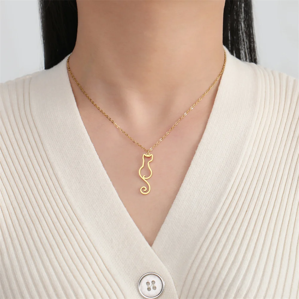 My Shape Katzen-und Fischgräten Anhänger Halsketten für Frauen Mädchen Kätzchen Tiere Charms Halskette Halsreif Edelstahl Schmuck – Detail 38