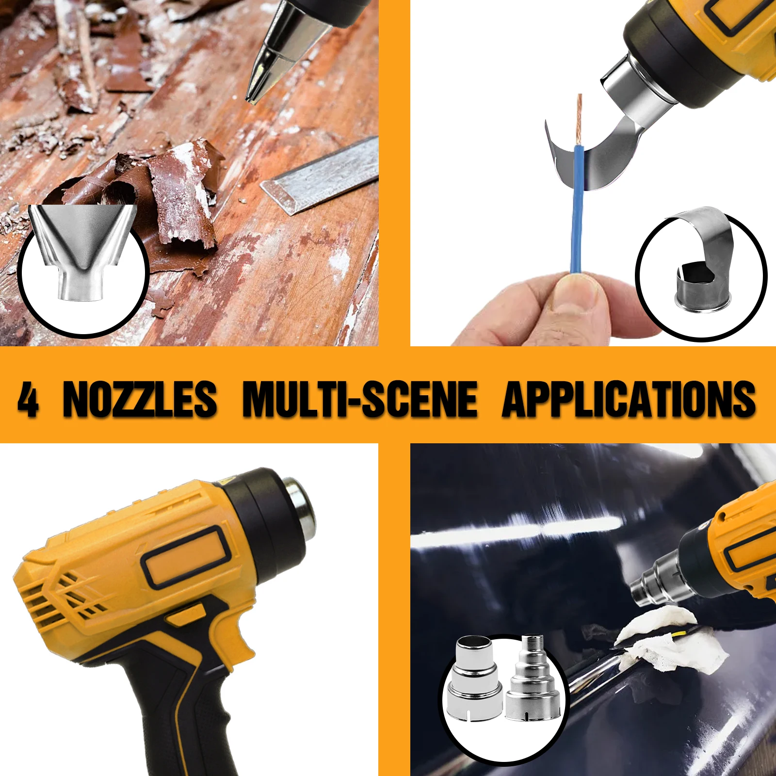 Cordless Electric Heat Gun for Dewalt 20V Lithium Battery with 4 Nozzles Heat Shrink Wrapping Handheld Hot Air Gun (No Battery)