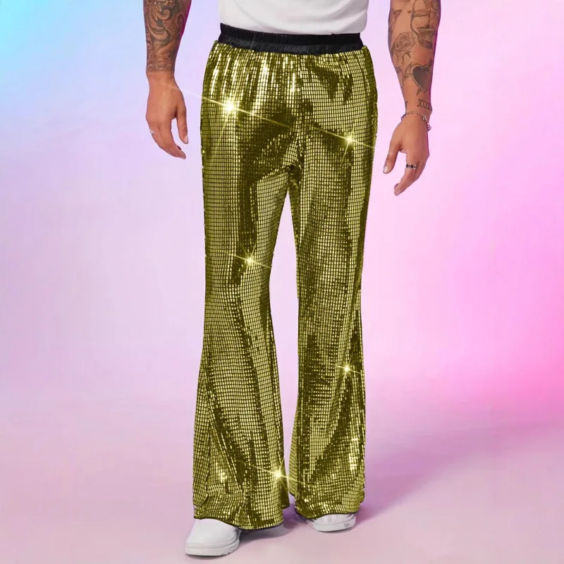 Pantalones de campana plateados con purpurina para verano, pantalones casuales para actuaciones en escenario, estilo europeo americano
