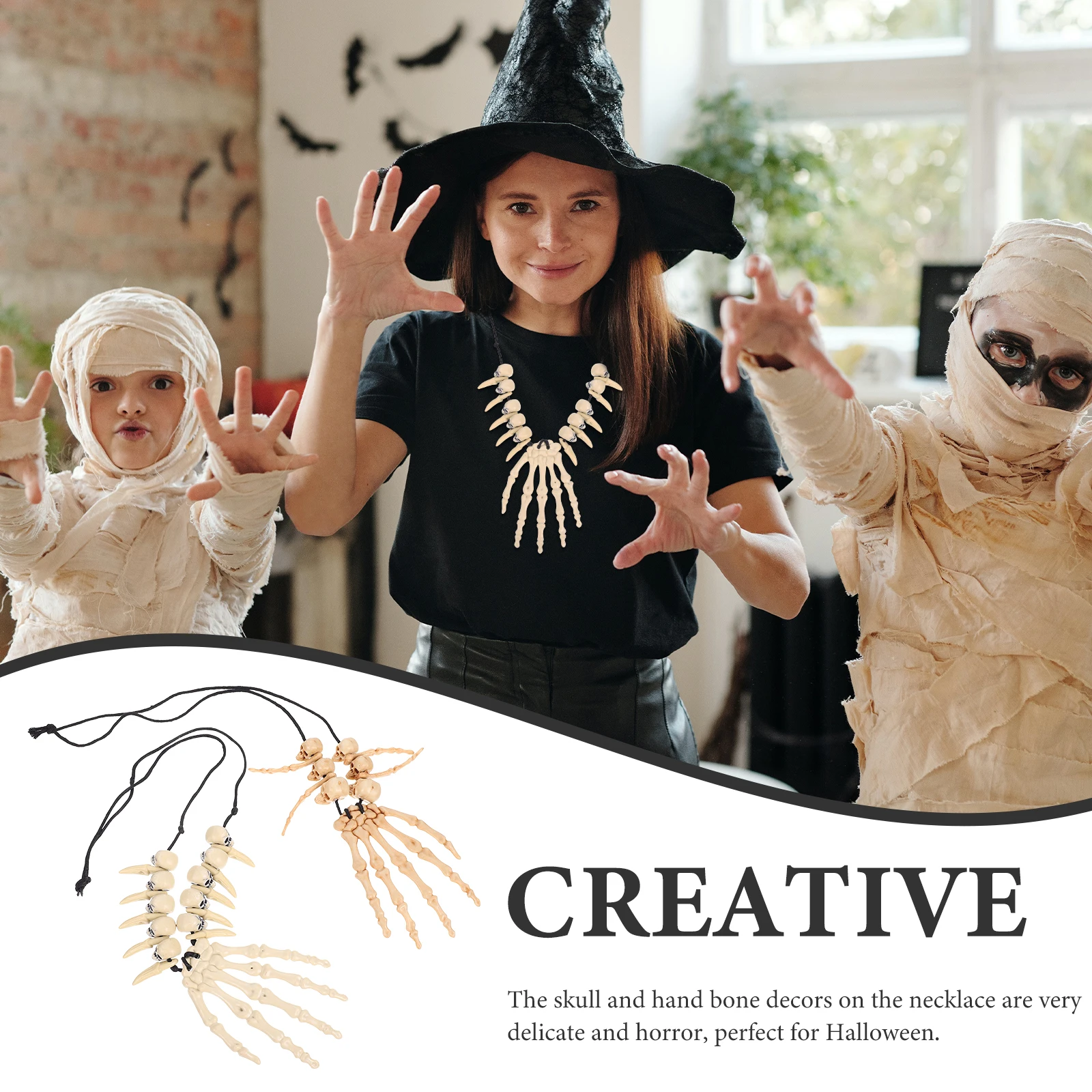 

2Pcs Skull Necklaces Halloween Hand Bone Pendants Durable Resin Necklaces Party Jewelry Halloween Jewelries