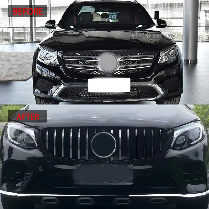 Glossy Black Radiator Grilles For 2016-2019 Mercedes Benz GLC X253 GT Racing Grilles Bumpers Body Kit Hood Gloss Black