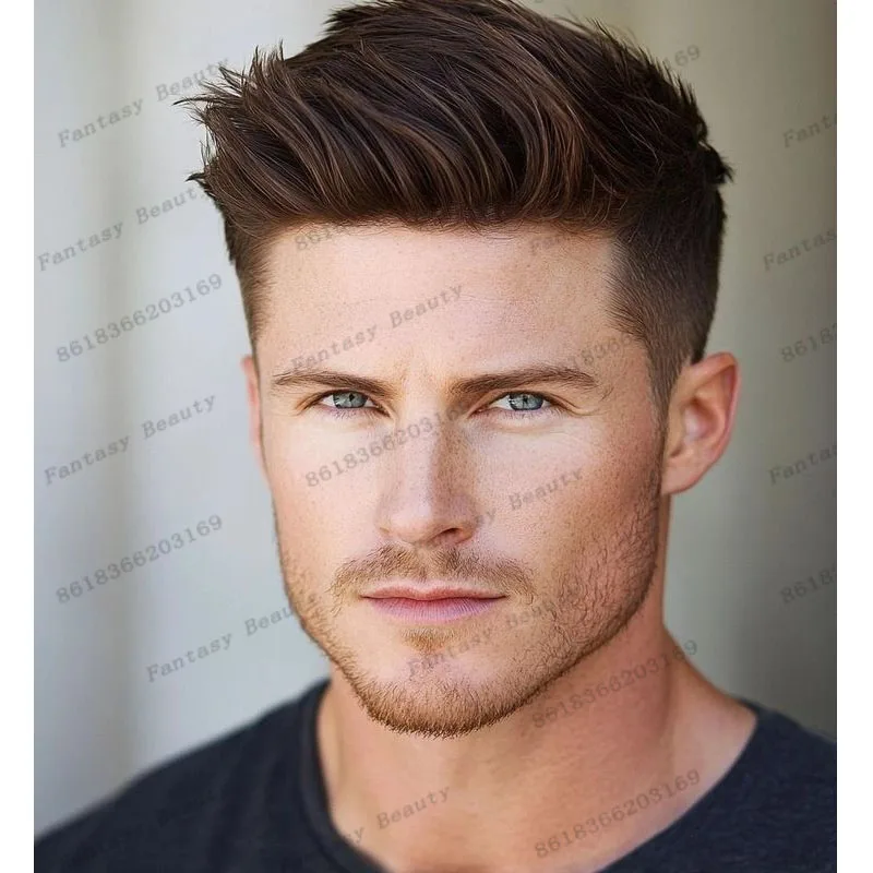 داكن كول براون طويل آخر رجل 6 بوصة Npu أحادية شبكة قاعدة الشعر المستعار غير قابل للاكتشاف حريري مستقيم/30 مللي متر متموج الذكور خصلات الشعر المستعار الإنسان نظام