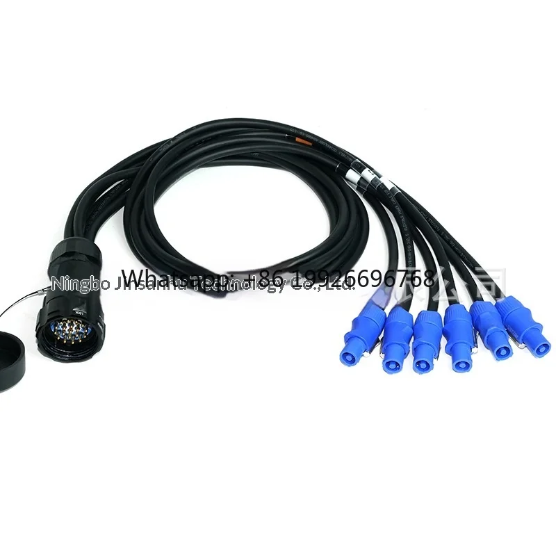 Socapex 19-pin Loose-End Power Cable 6*Powercon Blue Power Connector One-to-Six Stage Lighting 250V PVC Jacket